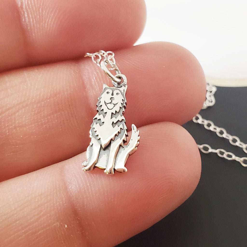 Collier en argent sterling avec pendentif chien husky sibérien