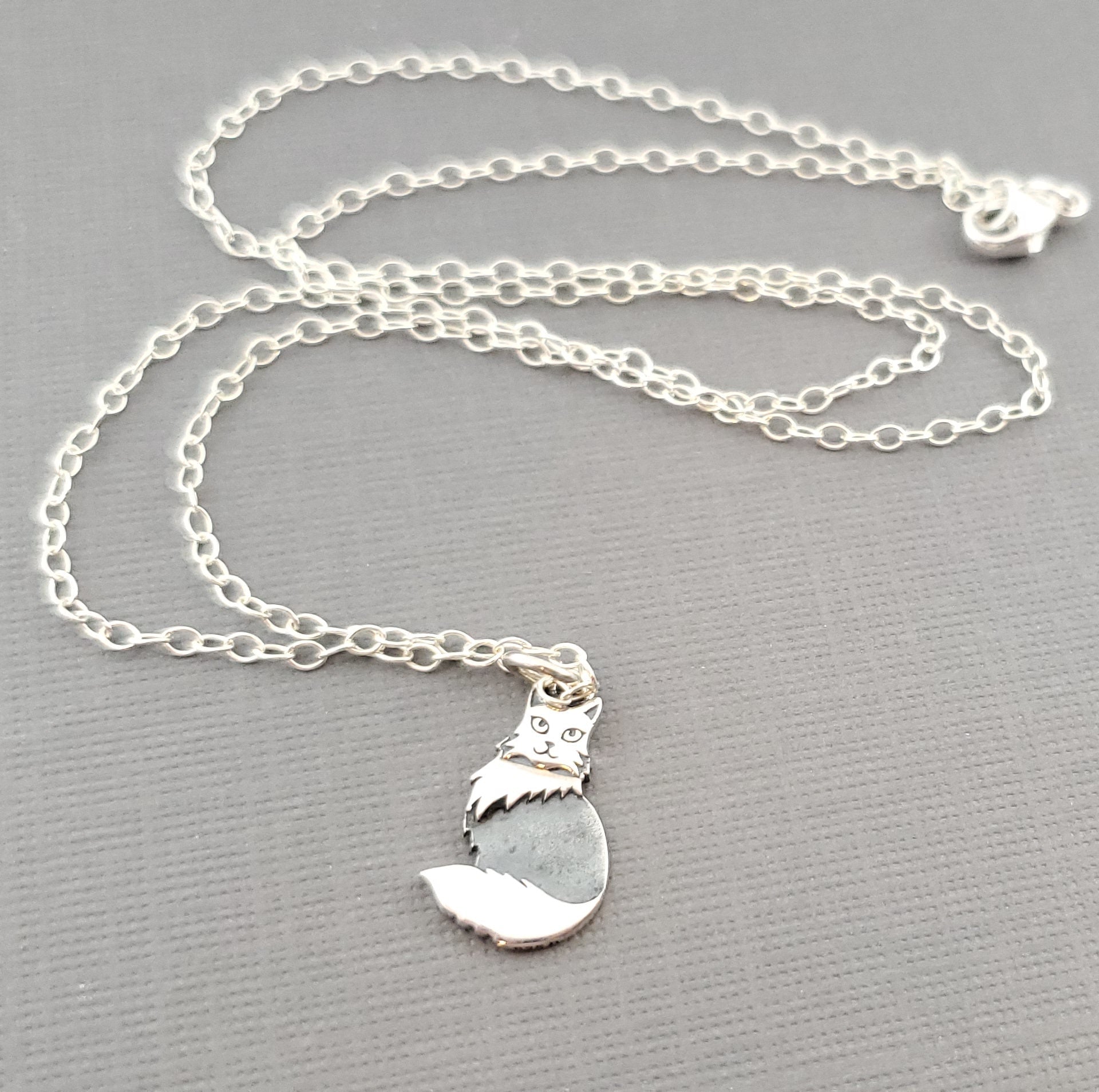Sterling Silver Fluffy Cat Charm Necklace – Realistic Cat Lover Gift