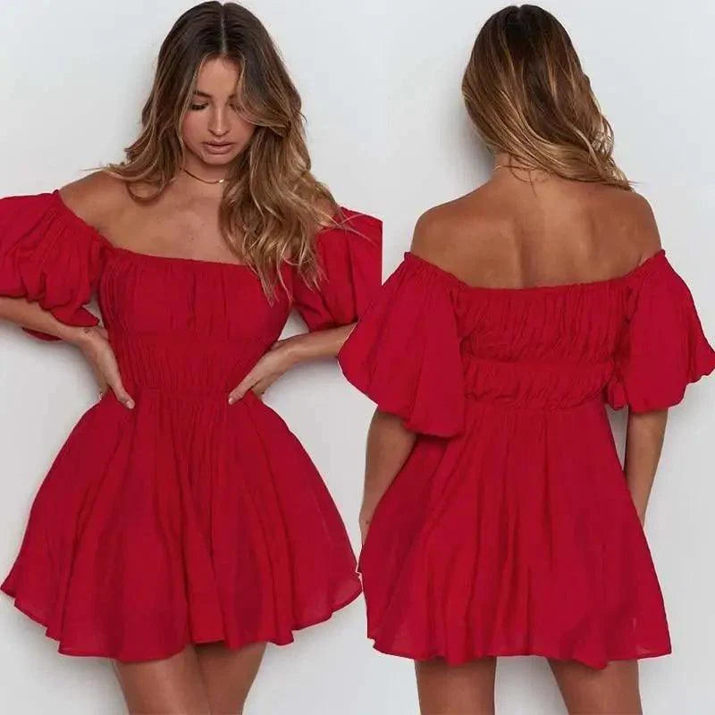 Nouvelle robe mini femme classique courte à manches bouffantes ample dos nu - Vêtements de mode pour femmes