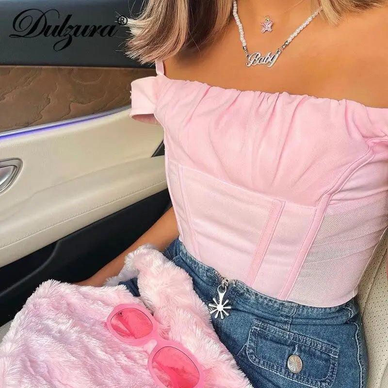 Haut court à bretelles rose élégant pour femme - T-shirt d'été à la mode et flatteur