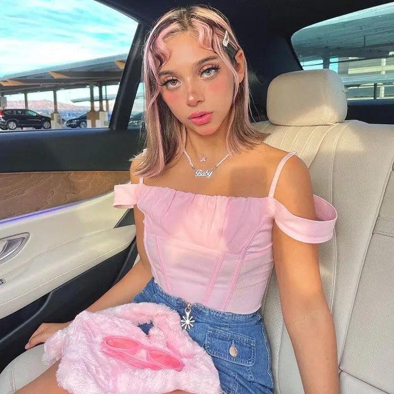 Haut court à bretelles rose élégant pour femme - T-shirt d'été à la mode et flatteur