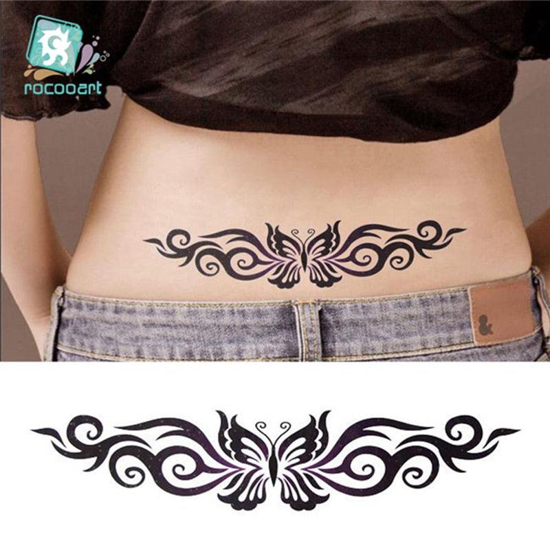 Tatouage Temporaire Papillon Étanche 2021, Motif Noir, Autocollant de Fleur Faux Tatouage pour Femmes et Filles, pour la Taille