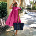 Robe décontractée ample à col rond et manches courtes style rétro pour femmes - Jolies robes tendance pour femmes