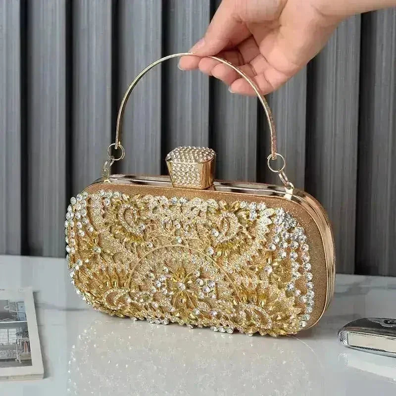 Pochette de soirée florale avec diamants - Minaudière mariage et soirée | Femstylo