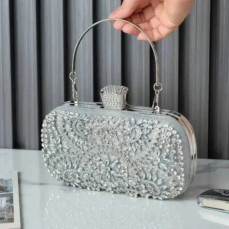 Pochette de soirée florale avec diamants - Minaudière mariage et soirée | Femstylo