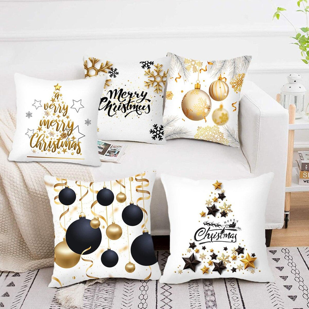 Décoration de Noël 2022 Housse de coussin Père Noël pour la maison Taies d'oreiller décoratives de Noël Bonhomme de neige Père Noël Housse de coussin en lin Housse de canapé Ornement Joyeux Noël Cadeaux de Noël 45x45CM