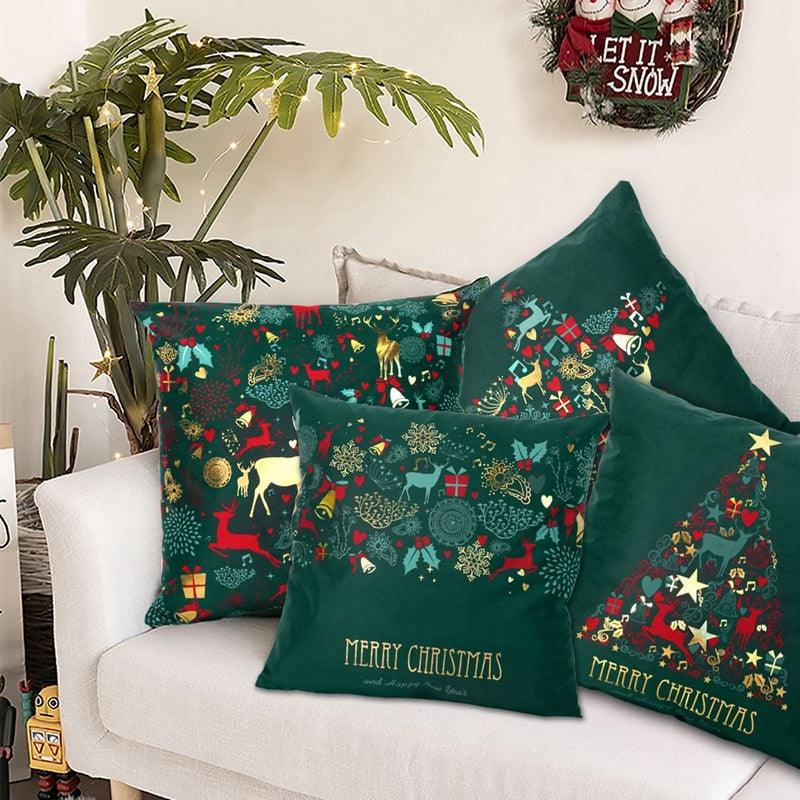 Décoration de Noël 2022 Housse de coussin Père Noël pour la maison Taies d'oreiller décoratives de Noël Bonhomme de neige Père Noël Housse de coussin en lin Housse de canapé Ornement Joyeux Noël Cadeaux de Noël 45x45CM