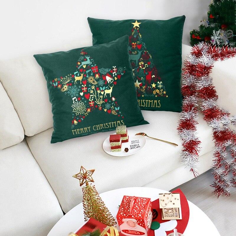 Décoration de Noël 2022 Housse de coussin Père Noël pour la maison Taies d'oreiller décoratives de Noël Bonhomme de neige Père Noël Housse de coussin en lin Housse de canapé Ornement Joyeux Noël Cadeaux de Noël 45x45CM