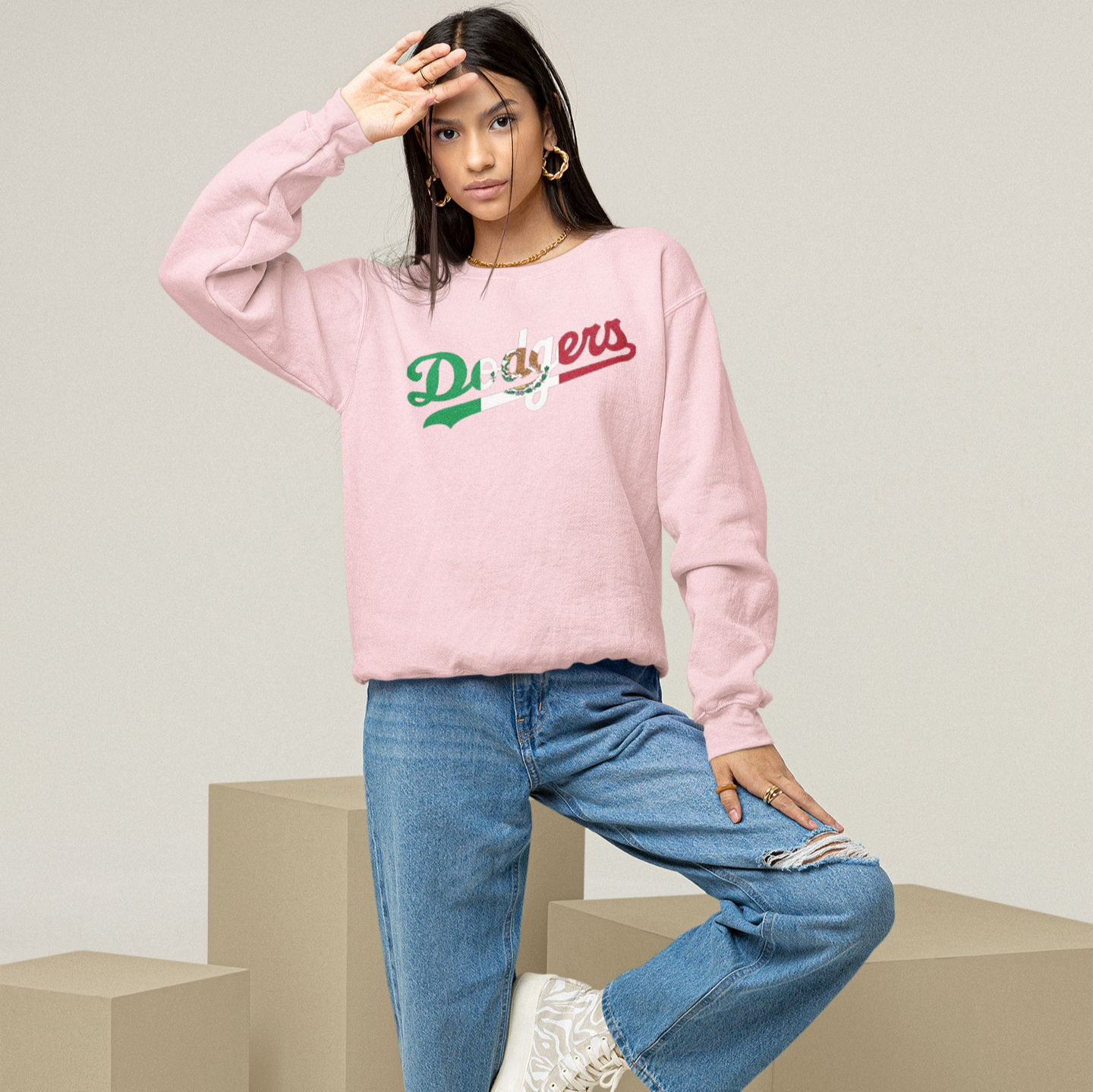 Sweat-shirt ras du cou Los Angeles Mexican Pride Dodger | Séries mondiales 2025 Champions de LA Baseball | Latino drôle | 3 couleurs