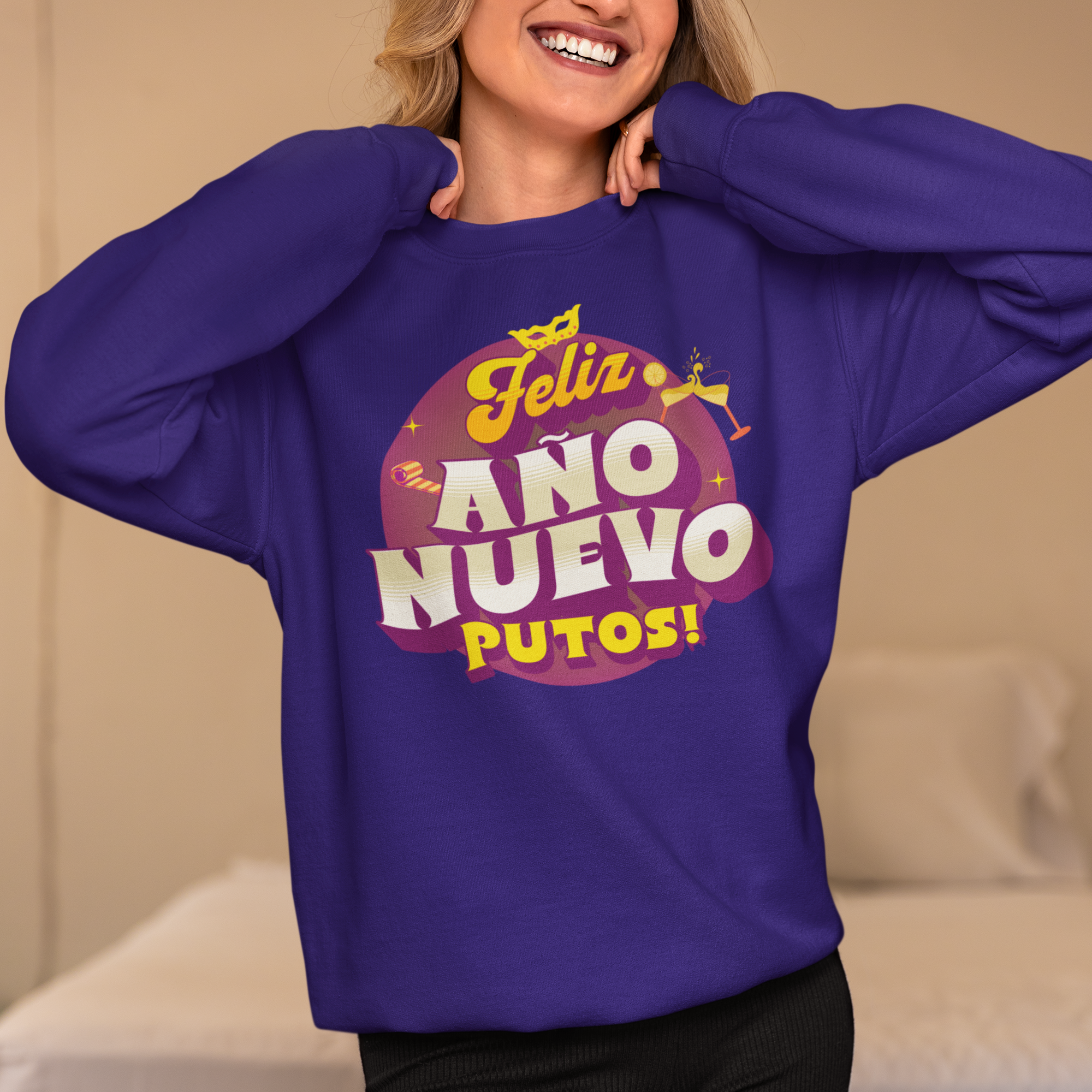 Joyeux Nouvel An Putos ! 2027 Latino Joyeux Nouvel An Pull ras du cou | Drôle Réveillon du Nouvel An | 3 Couleurs