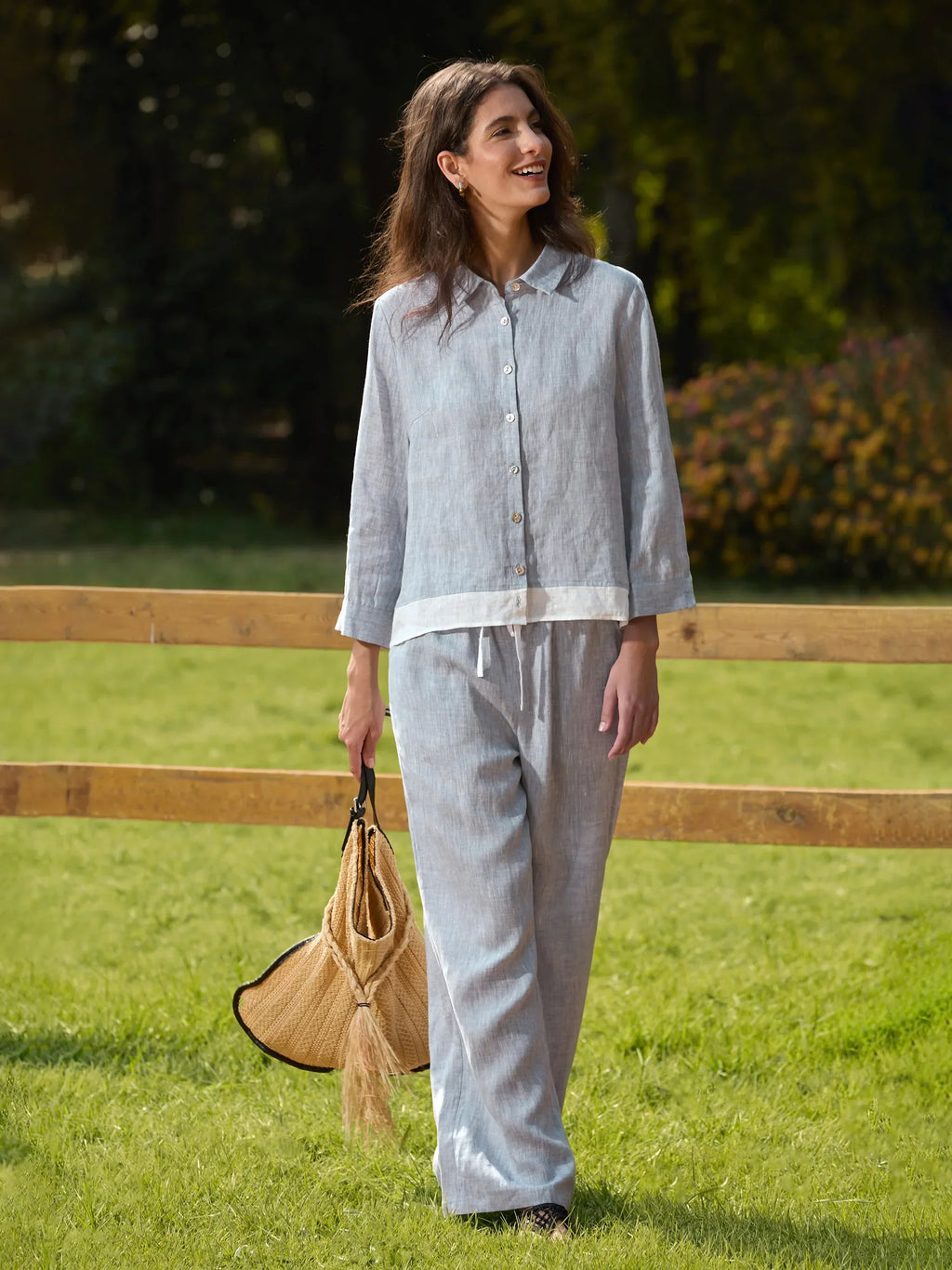 Chemise color block boutonnée 100 % lin JANICE