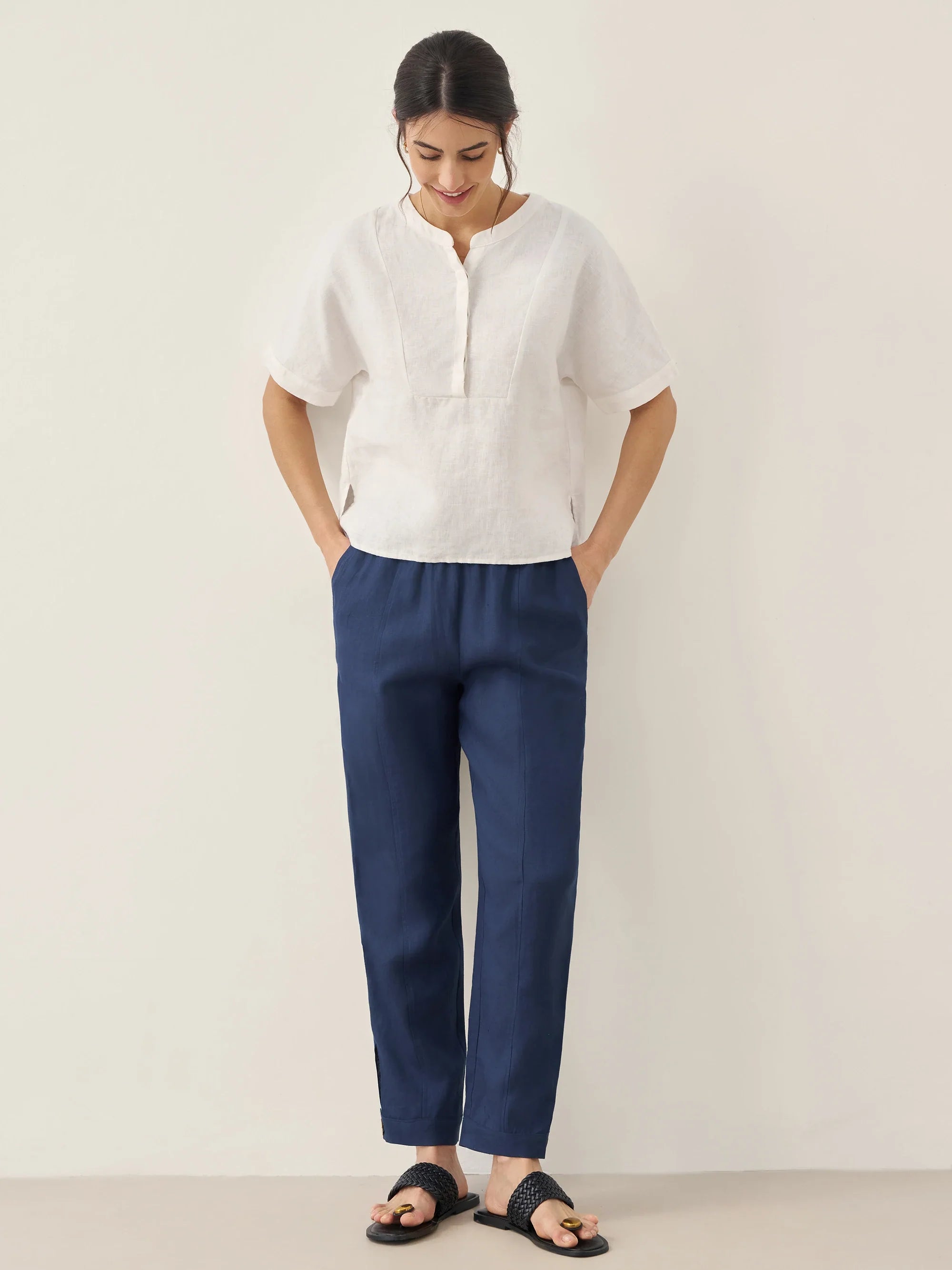 Pantalon droit 100 % lin avec taille élastique PATRICE