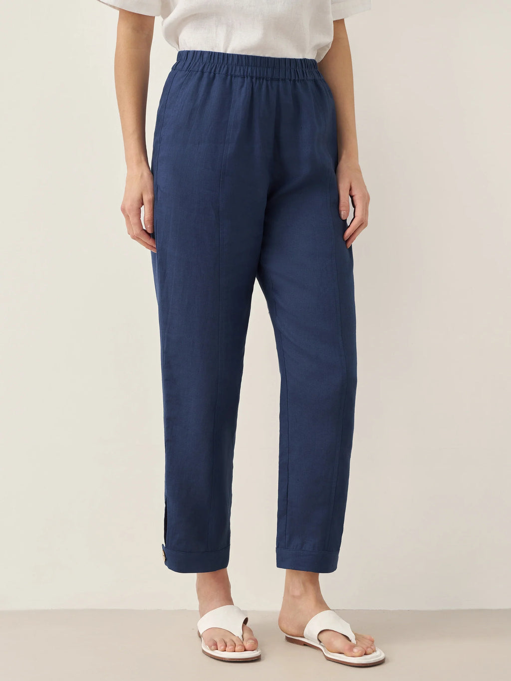 Pantalon droit 100 % lin avec taille élastique PATRICE