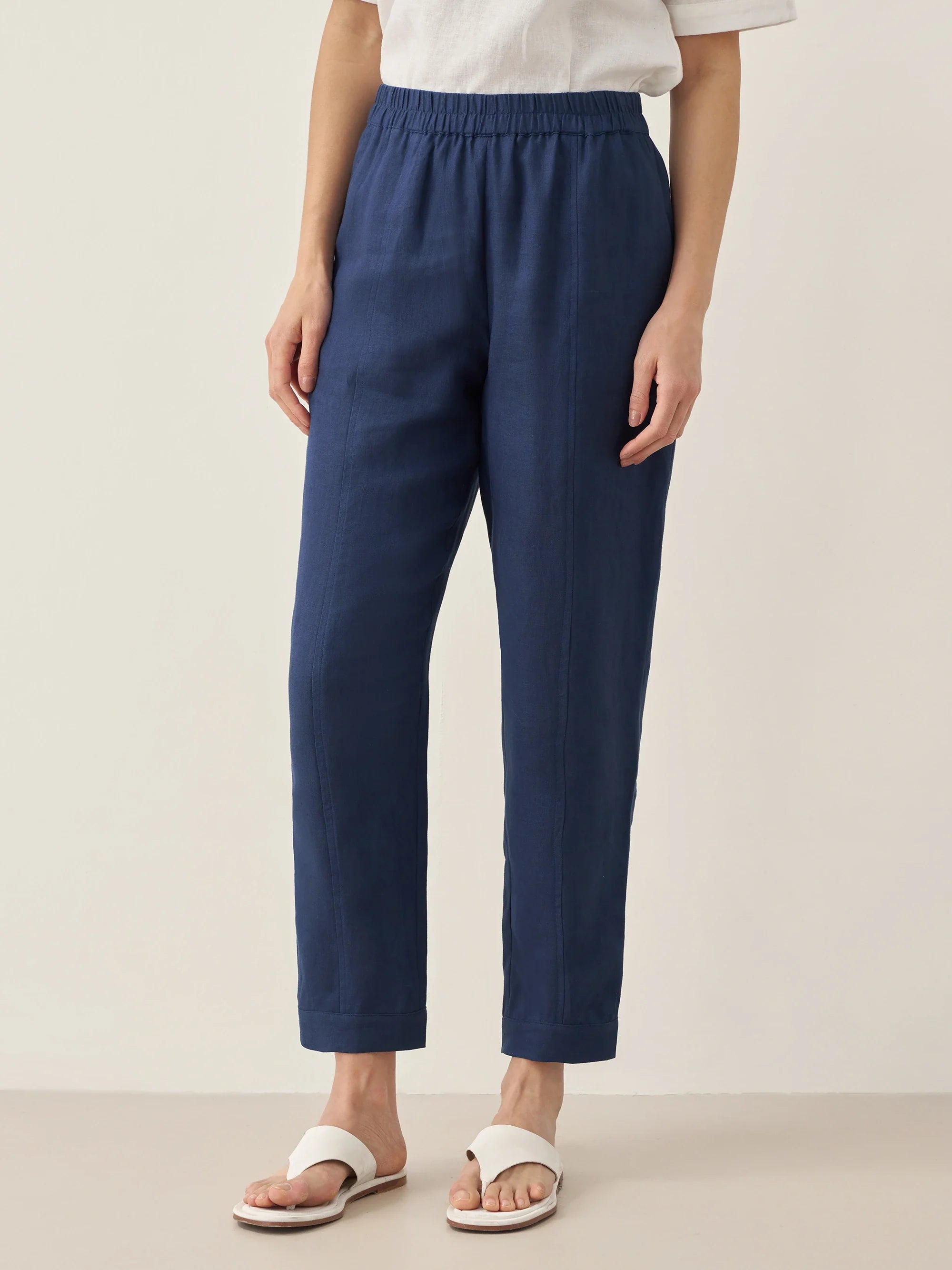 Pantalon droit 100 % lin avec taille élastique PATRICE