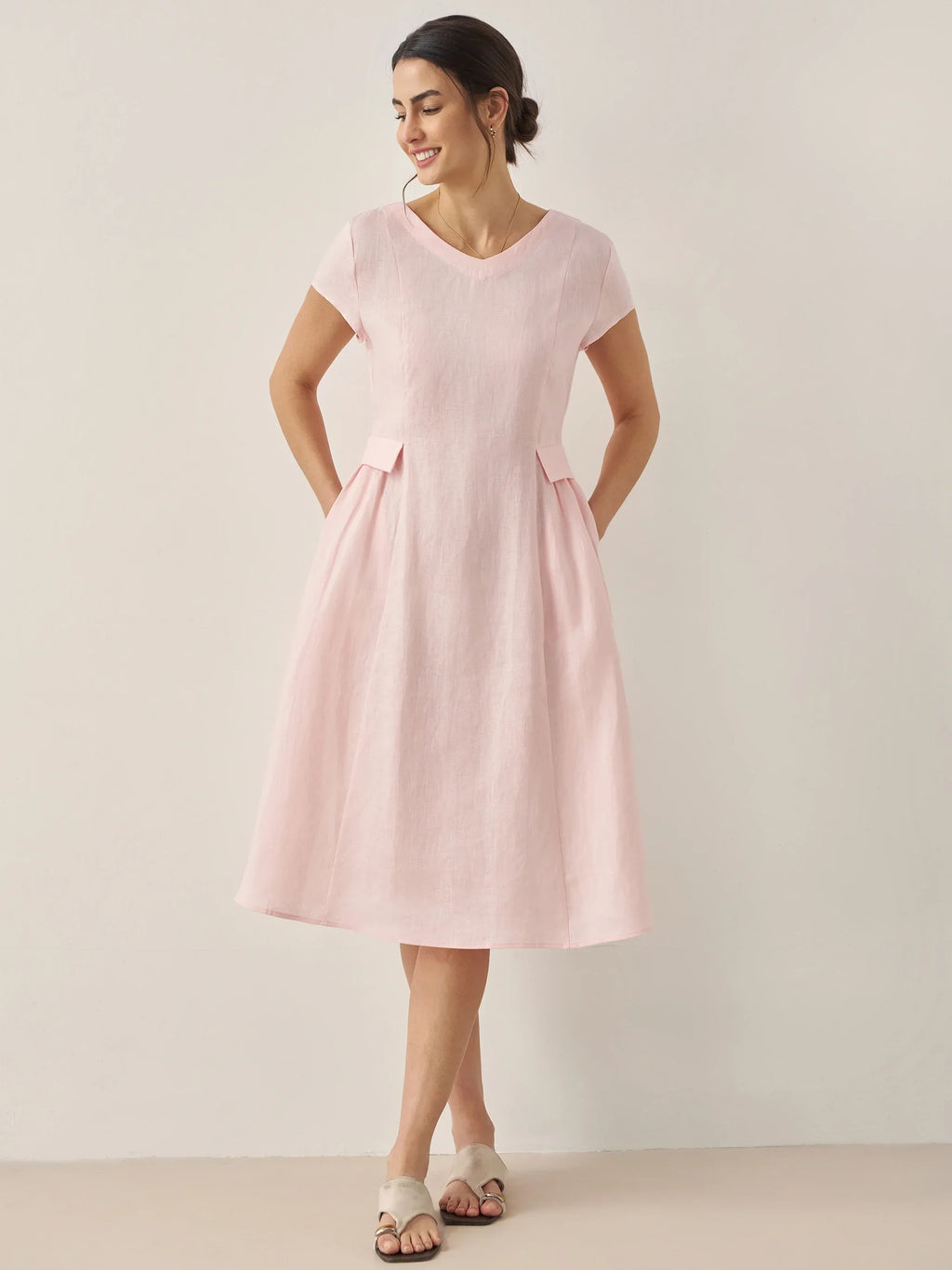 Robe d'été ALEXA 100 % lin naturel col V