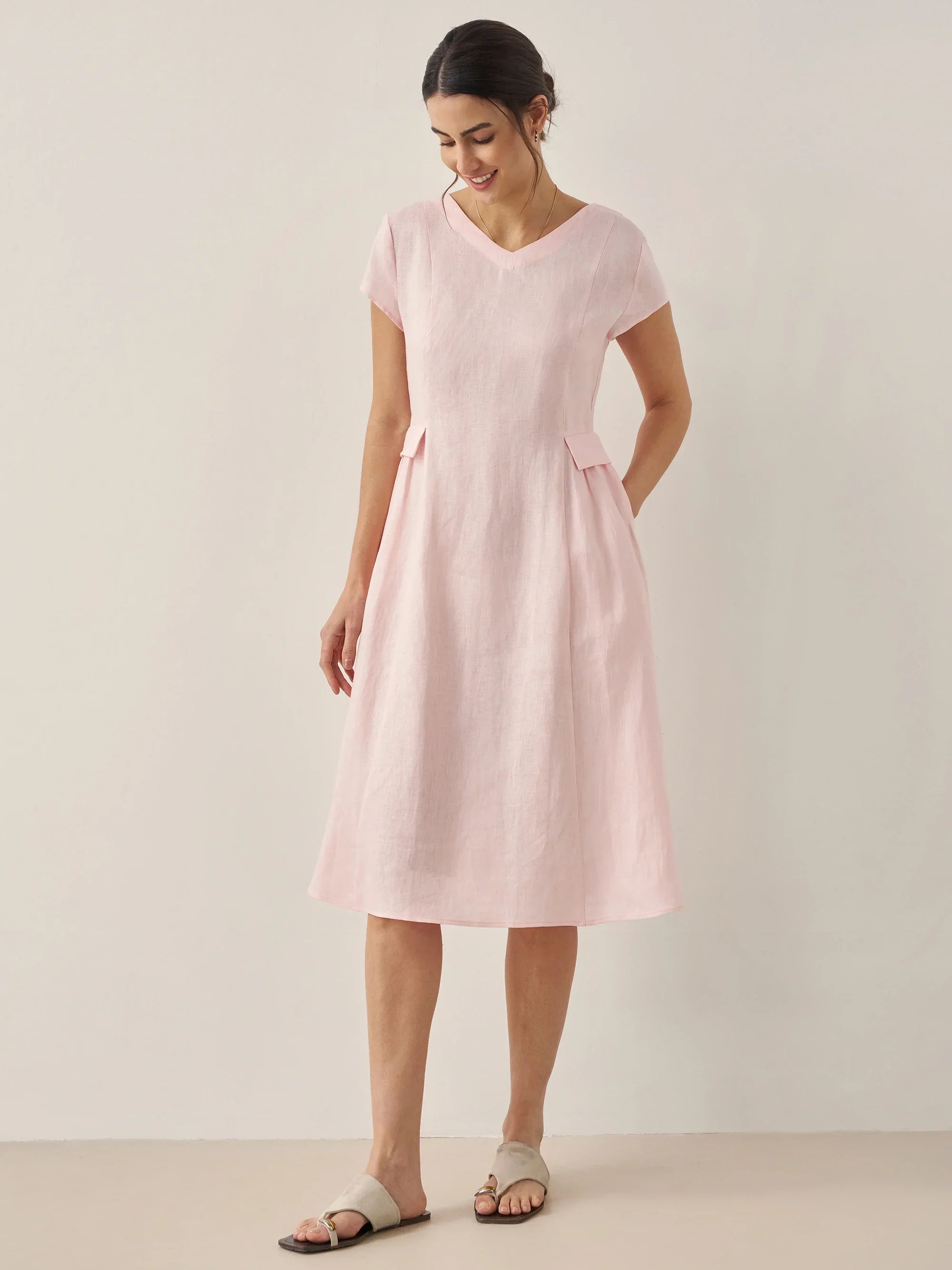 Robe d'été ALEXA 100 % lin naturel col V
