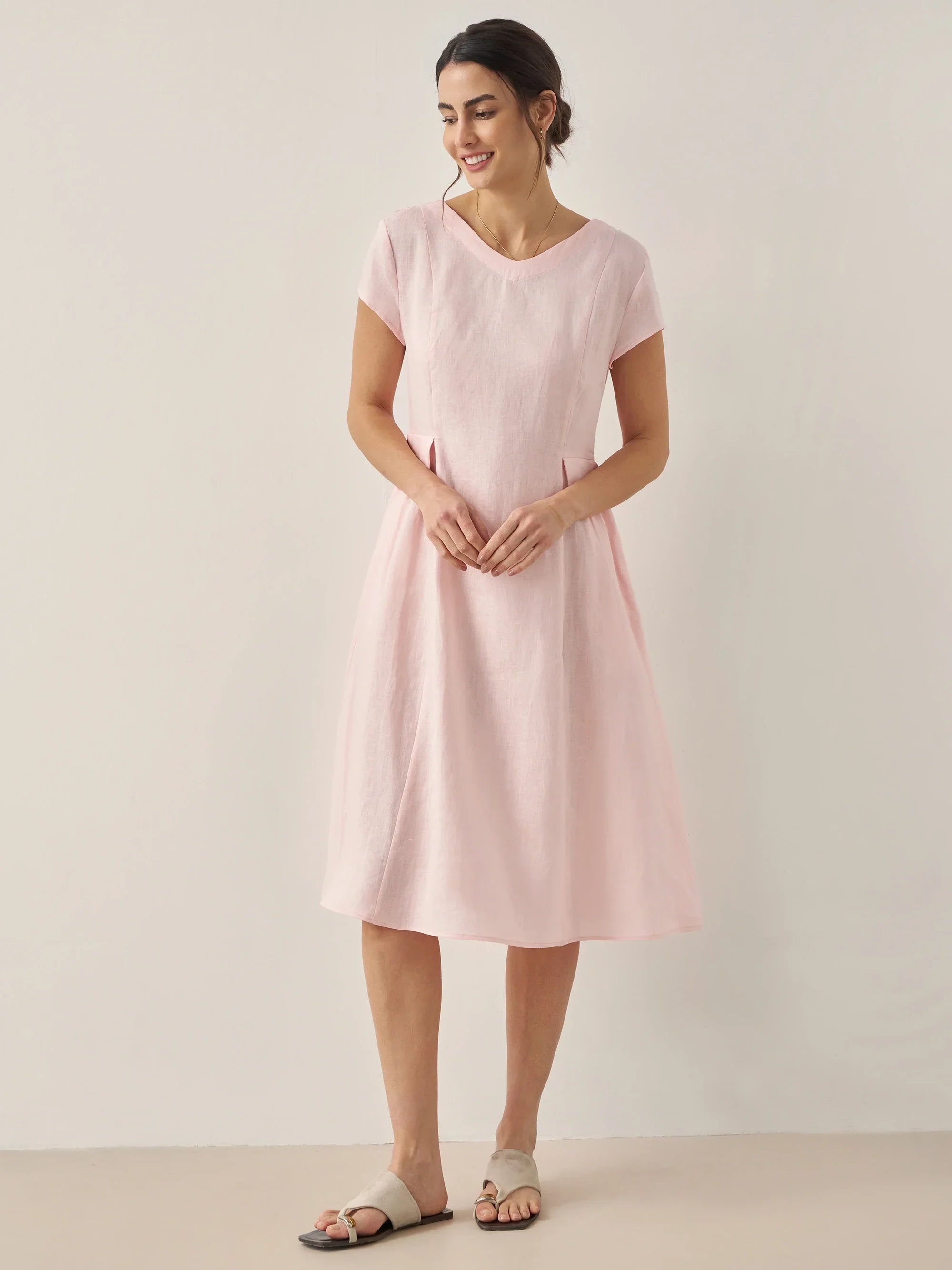 Robe d'été ALEXA 100 % lin naturel col V