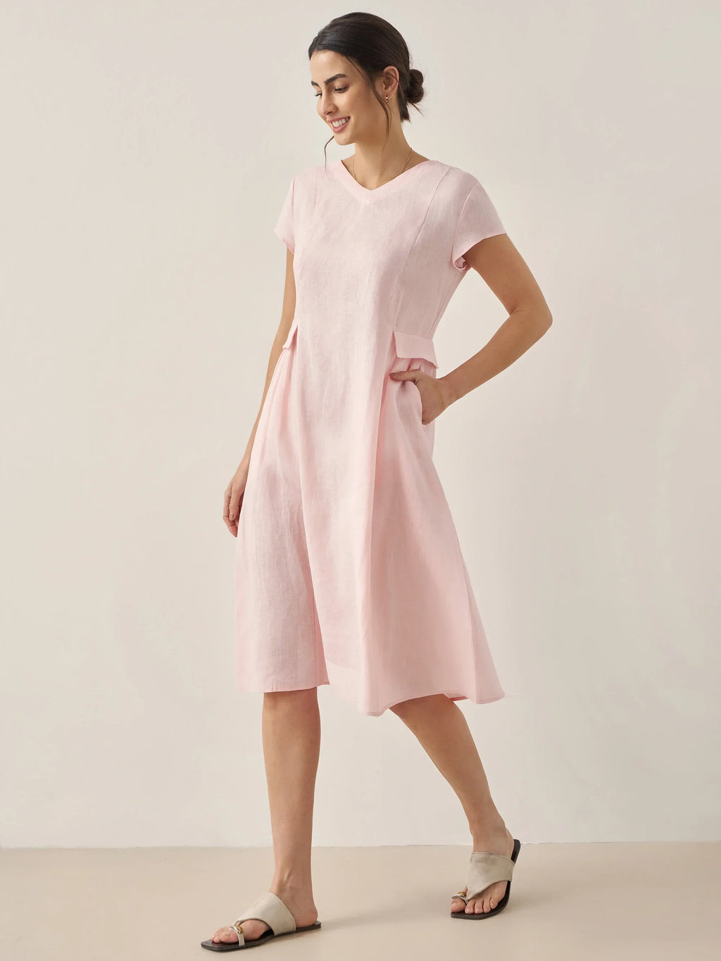 Robe d'été ALEXA 100 % lin naturel col V