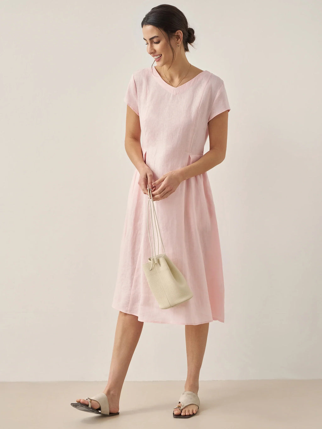Robe d'été ALEXA 100 % lin naturel col V