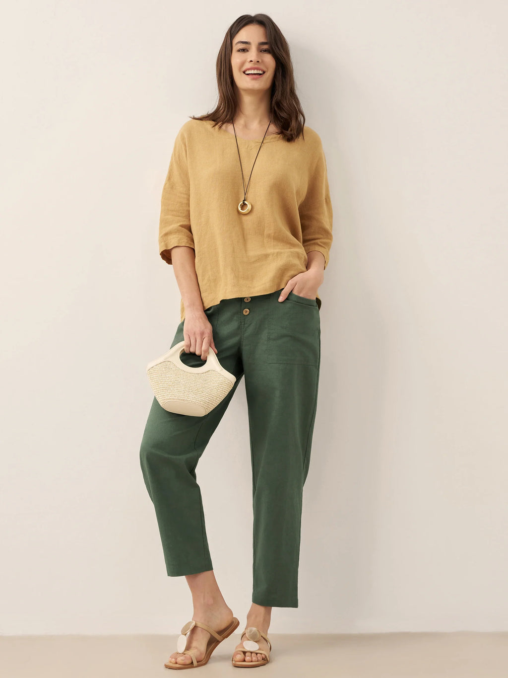 Pantalon HEIDI en lin à boutons dissimulés