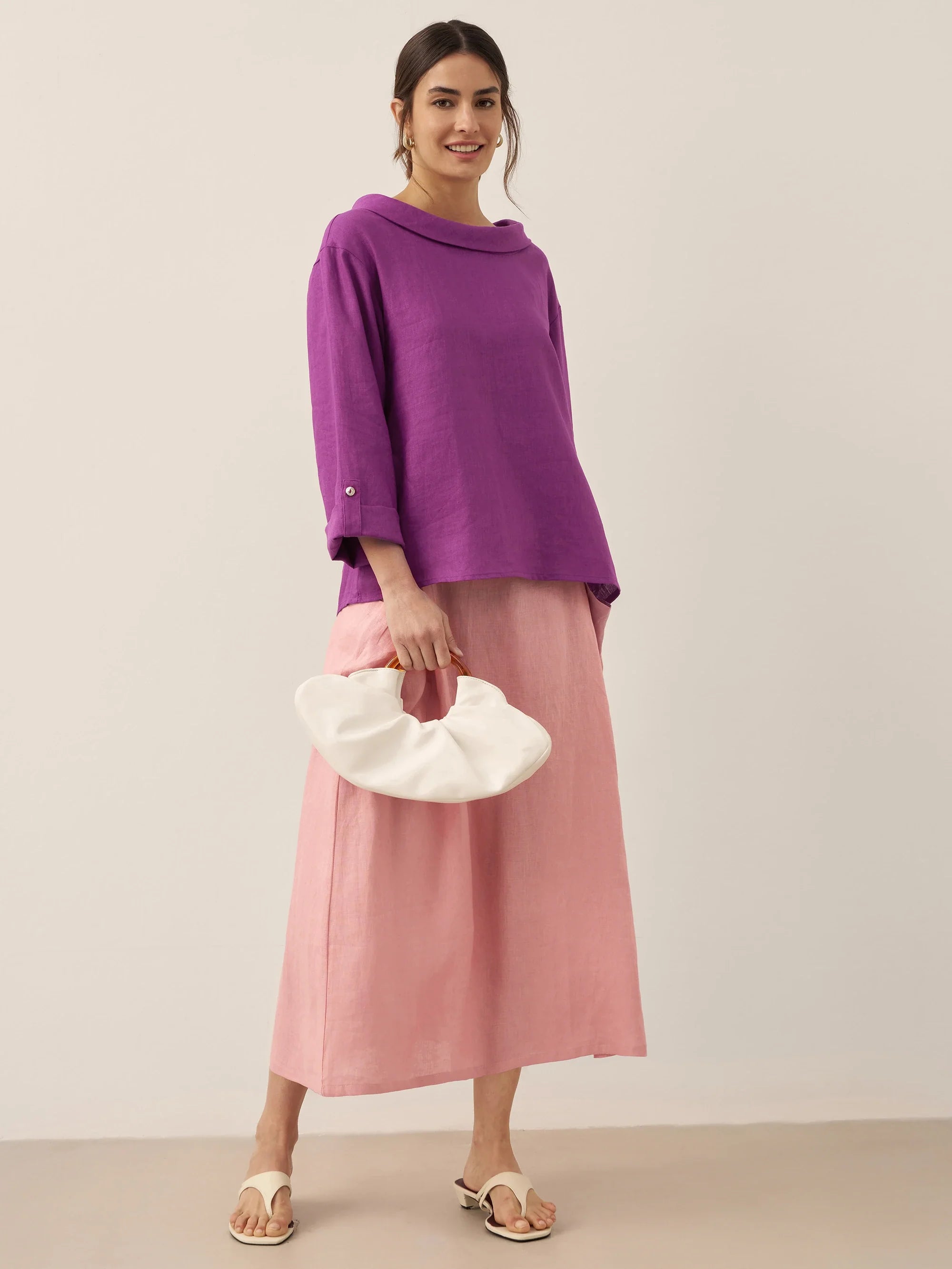 Jupe taille élastique 100 % lin MARINA