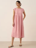 Robe midi lavée en lin à rayures et manches courtes JOAN