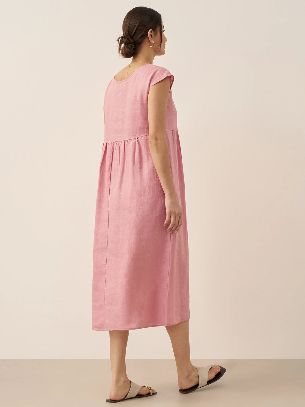 Robe midi lavée en lin à rayures et manches courtes JOAN