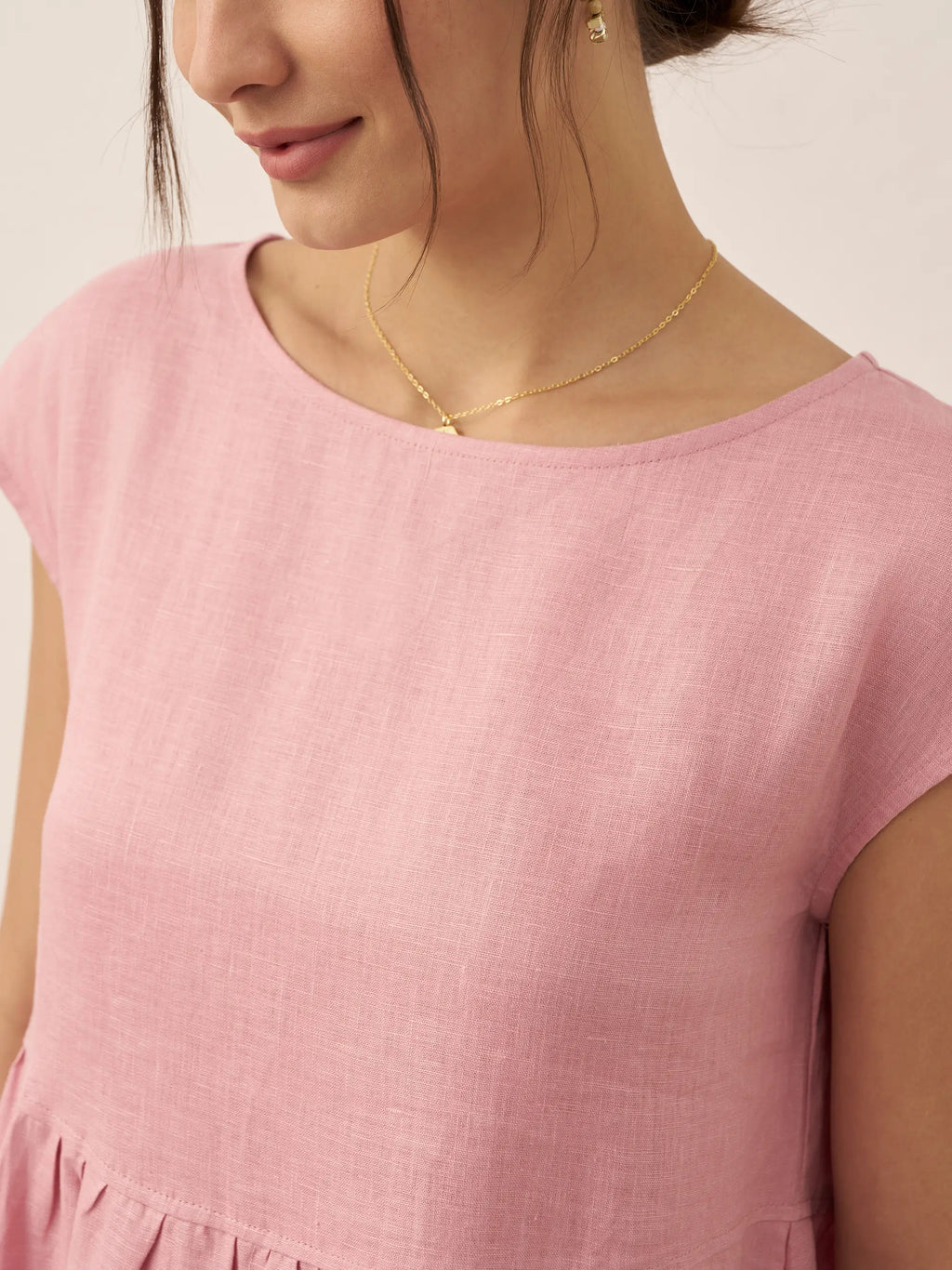 Robe midi lavée en lin à rayures et manches courtes JOAN