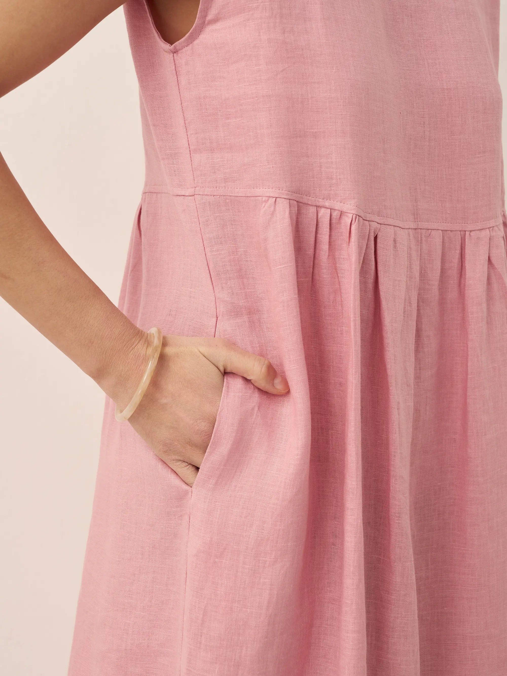 Robe midi lavée en lin à rayures et manches courtes JOAN