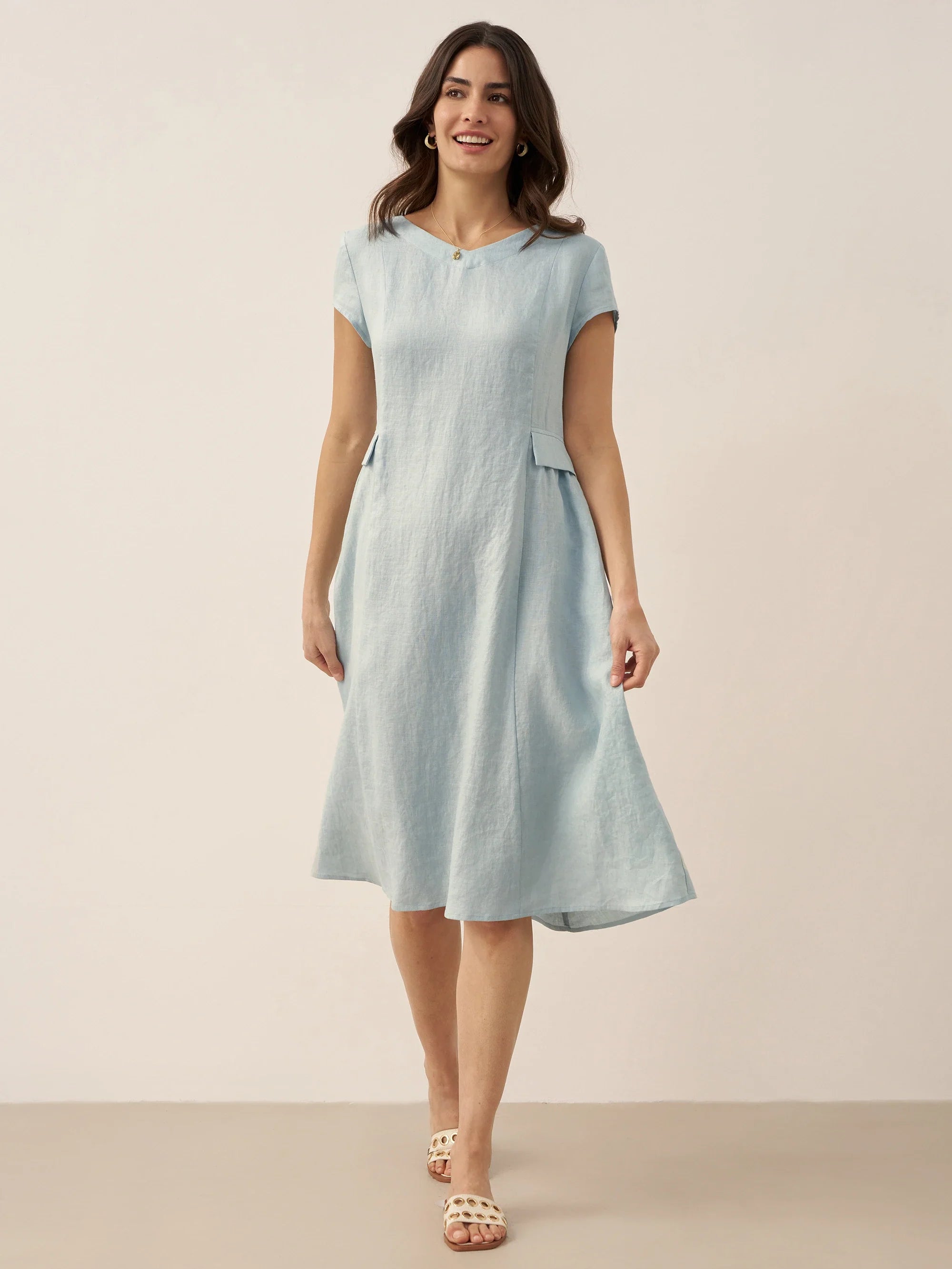 Robe d'été ALEXA 100 % lin naturel col V