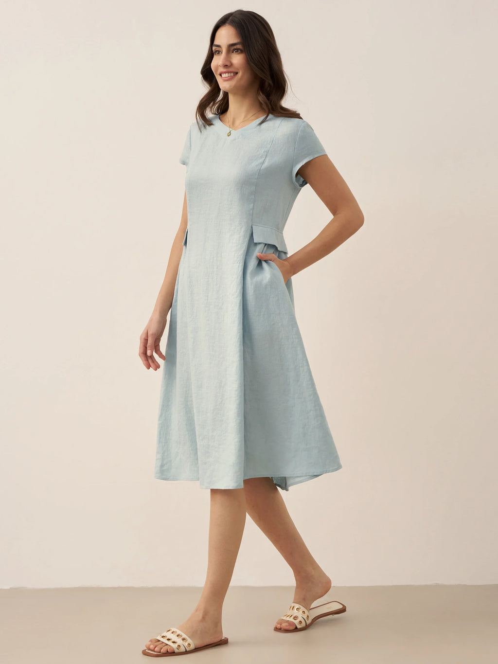 Robe d'été ALEXA 100 % lin naturel col V