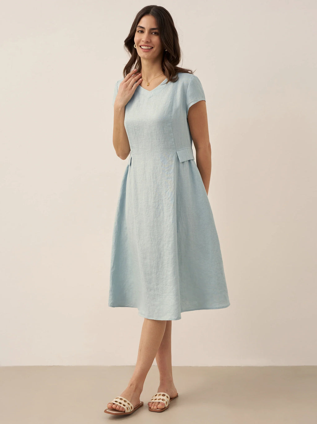 Robe d'été ALEXA 100 % lin naturel col V