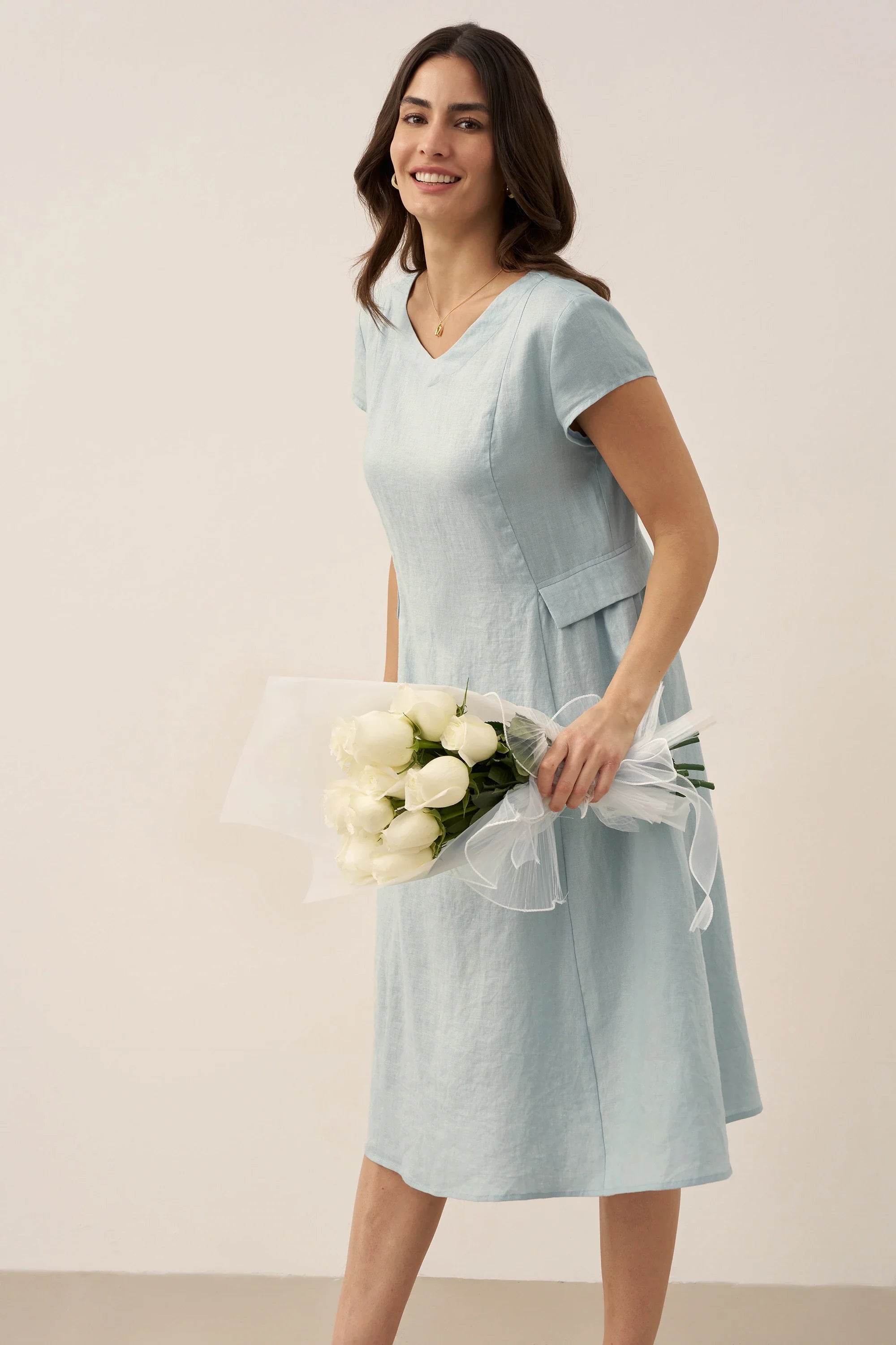 Robe d'été ALEXA 100 % lin naturel col V