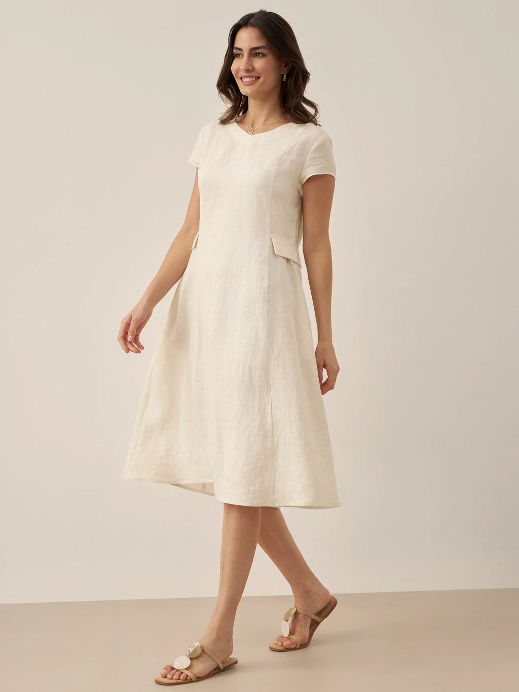 Robe d'été ALEXA 100 % lin naturel col V
