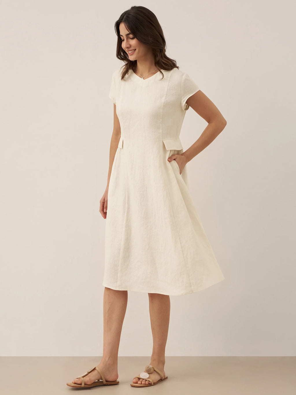 Robe d'été ALEXA 100 % lin naturel col V