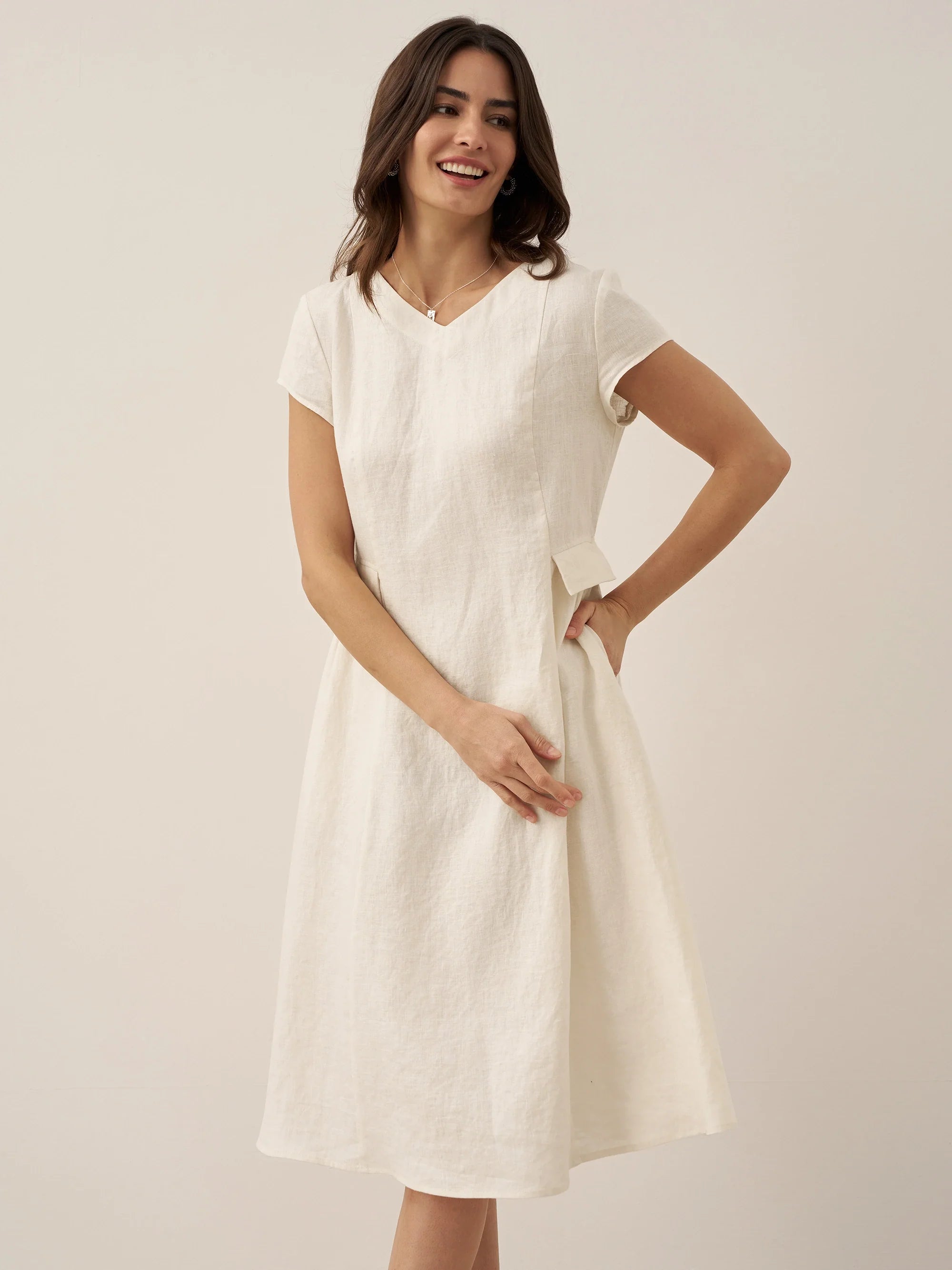 Robe d'été ALEXA 100 % lin naturel col V