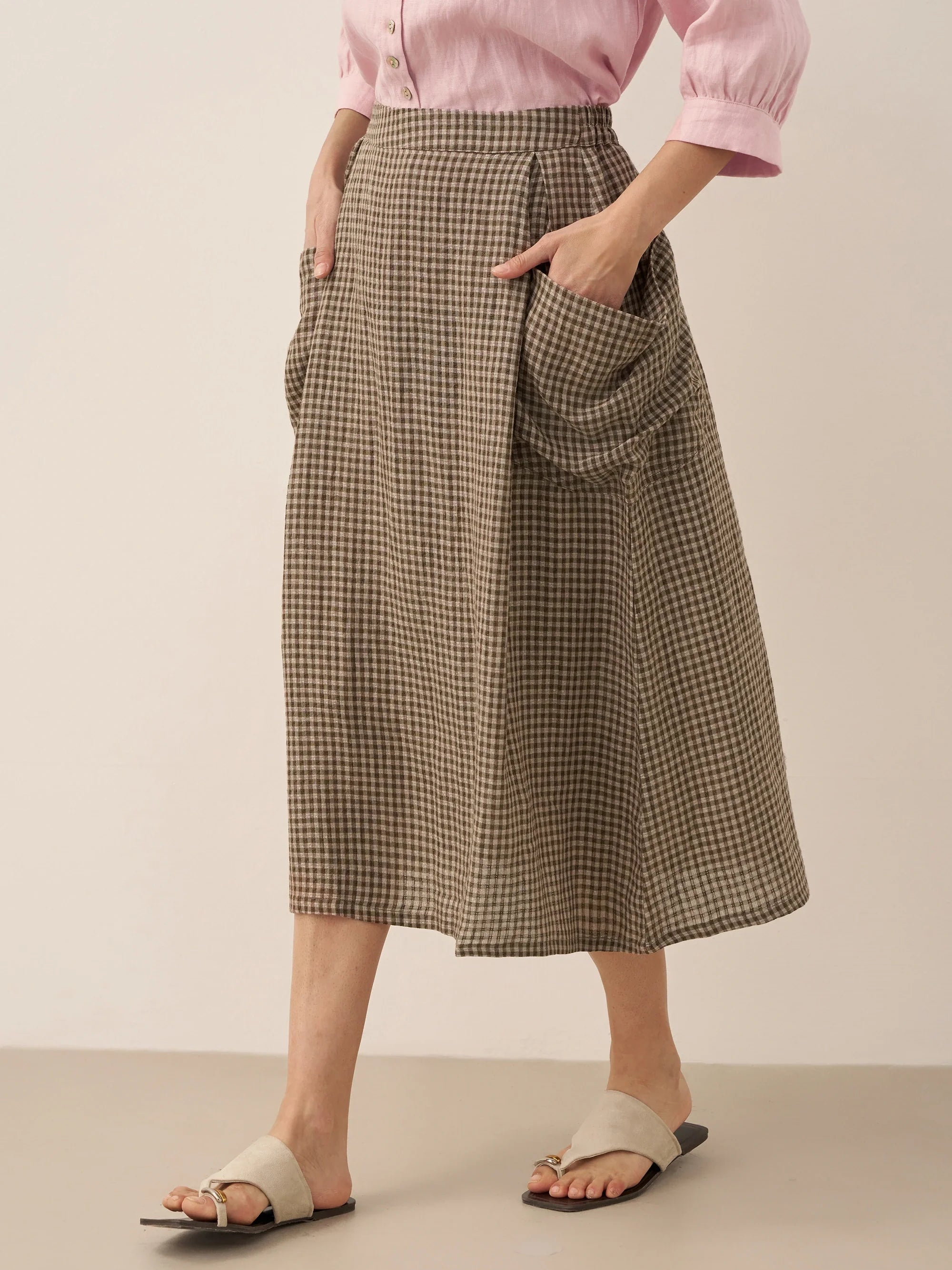 Jupe taille élastique 100 % lin MARINA