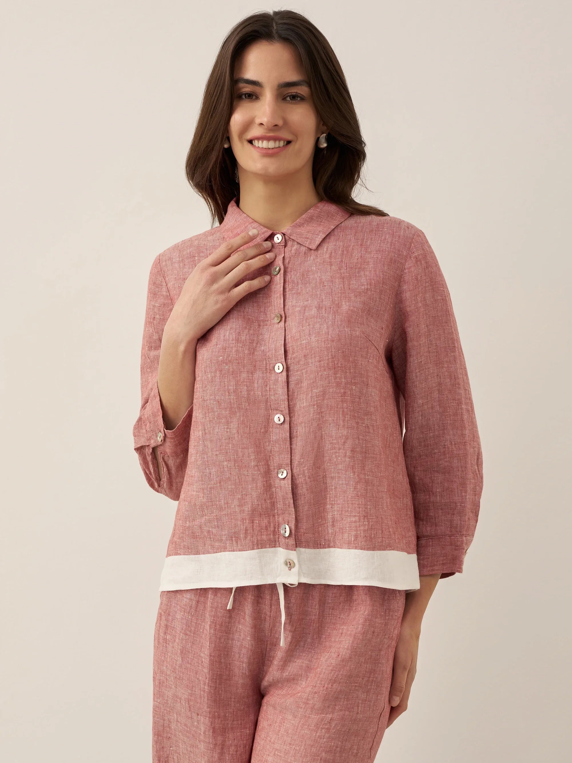 Chemise color block boutonnée 100 % lin JANICE