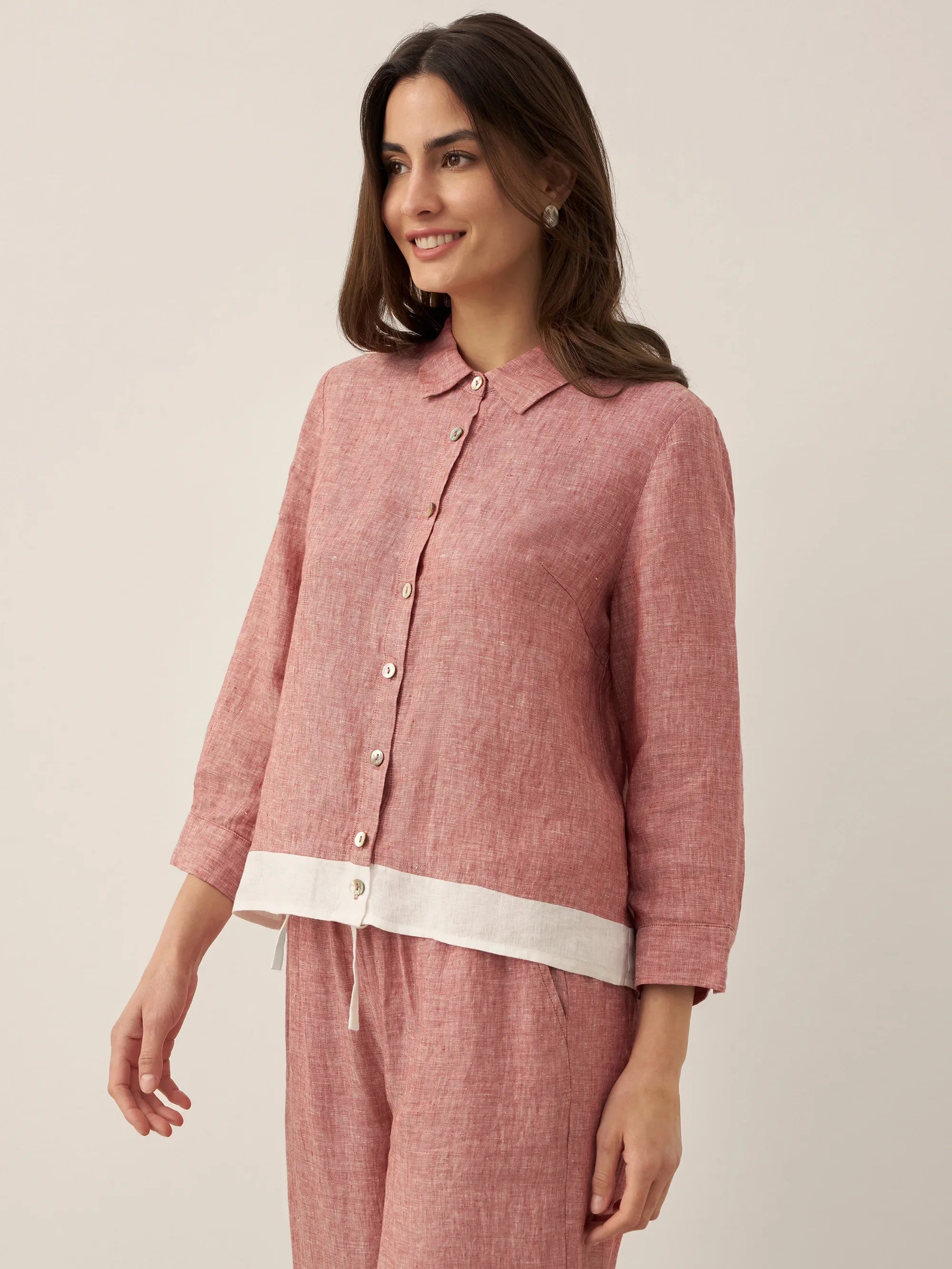 Chemise color block boutonnée 100 % lin JANICE
