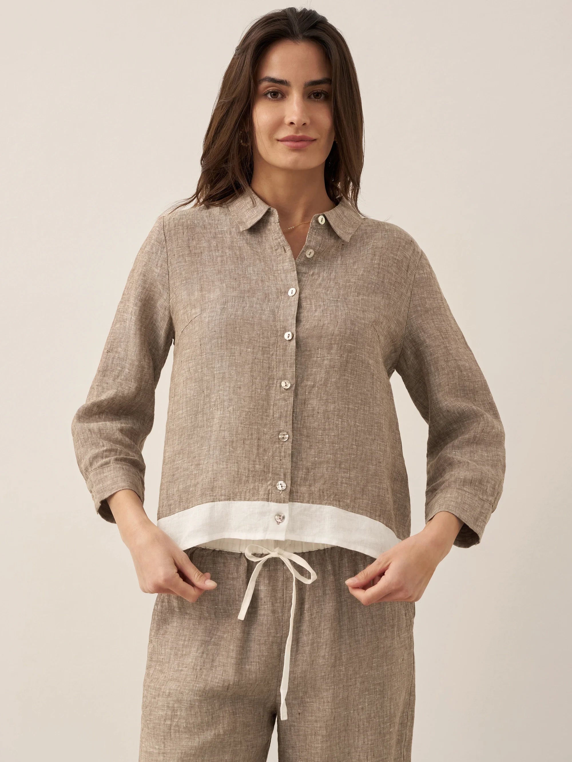 Chemise color block boutonnée 100 % lin JANICE