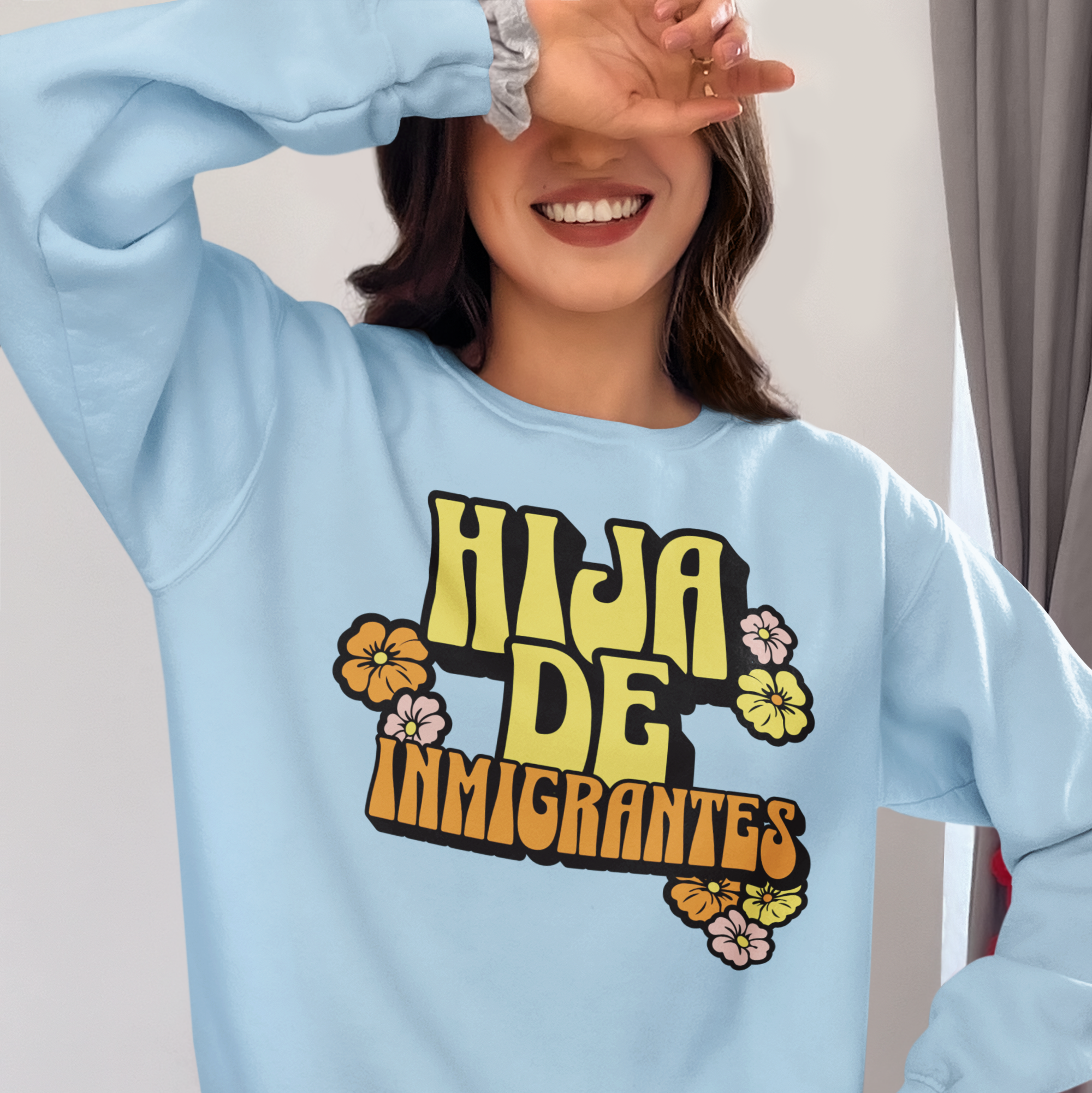 Hija De Inmigrantes Comfy Latina Fleece Lined Crewneck | Cute Pretty Funny Latino | 3 Colors
