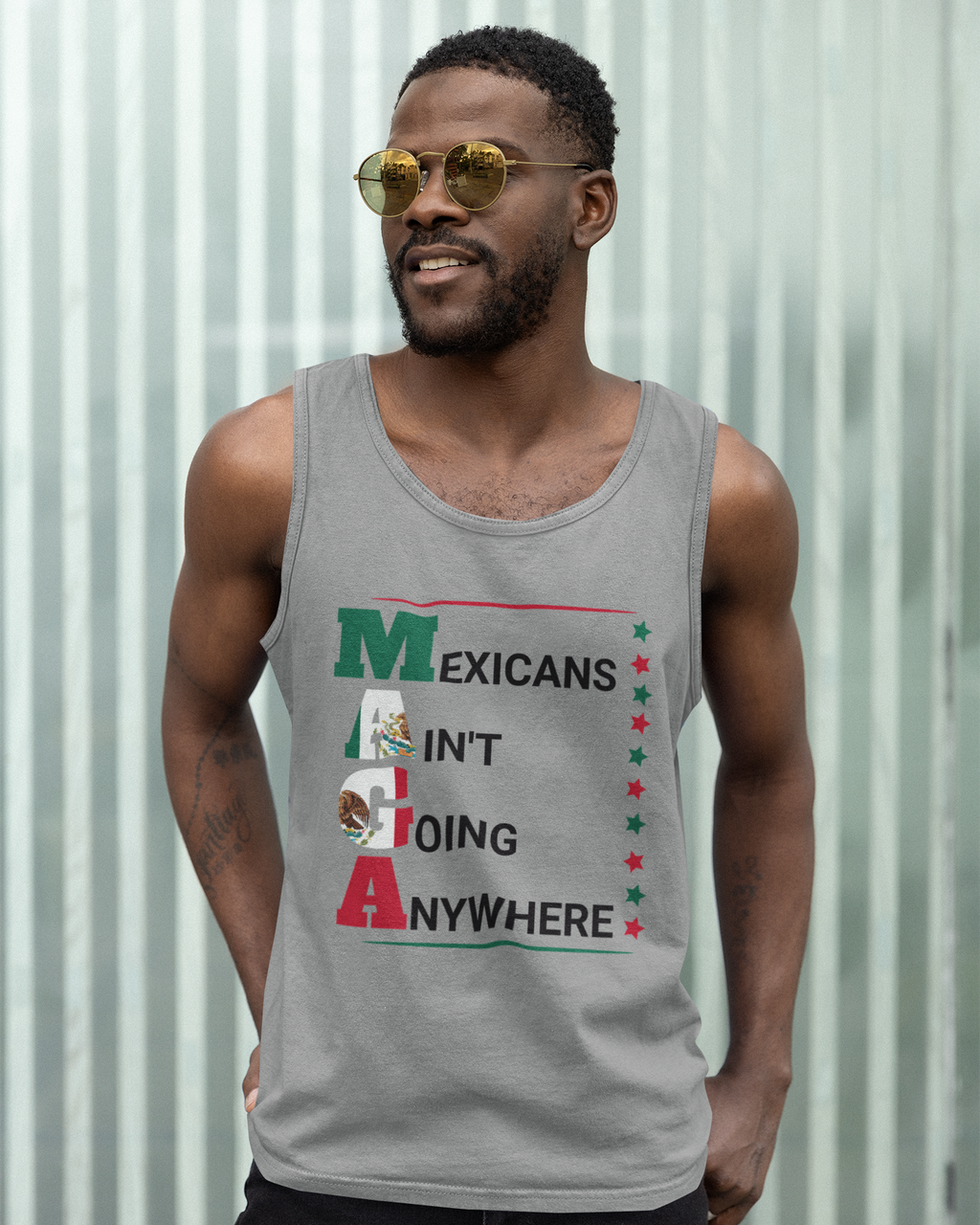 Débardeur Mexicans Ain't Going Anywhere V2 | Coton léger | T-shirts humoristiques latinos pour le 4 juillet aux États-Unis
