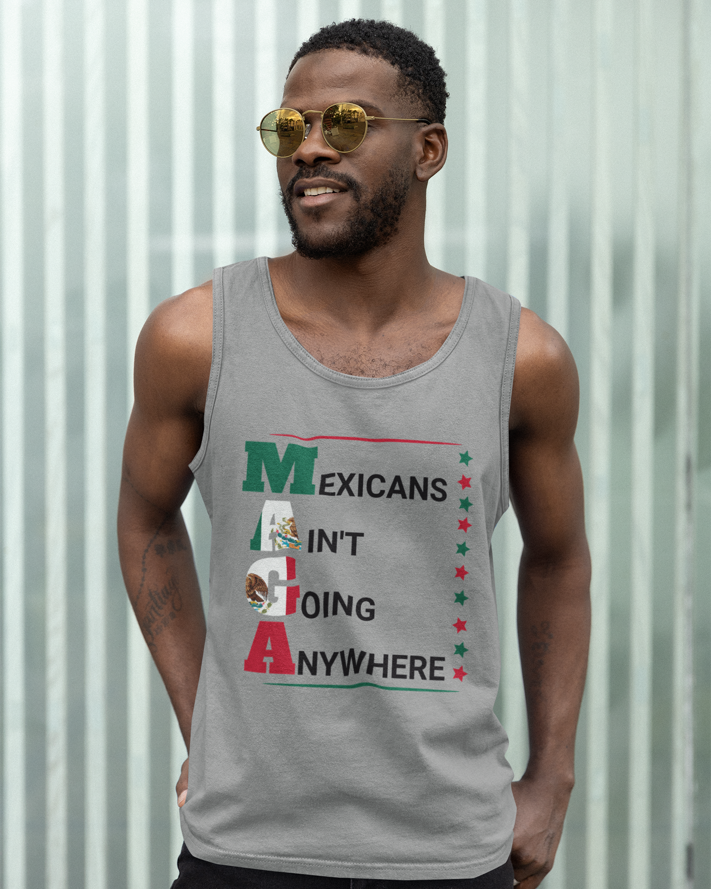Débardeur Mexicans Ain't Going Anywhere V2 | Coton léger | T-shirts humoristiques latinos pour le 4 juillet aux États-Unis