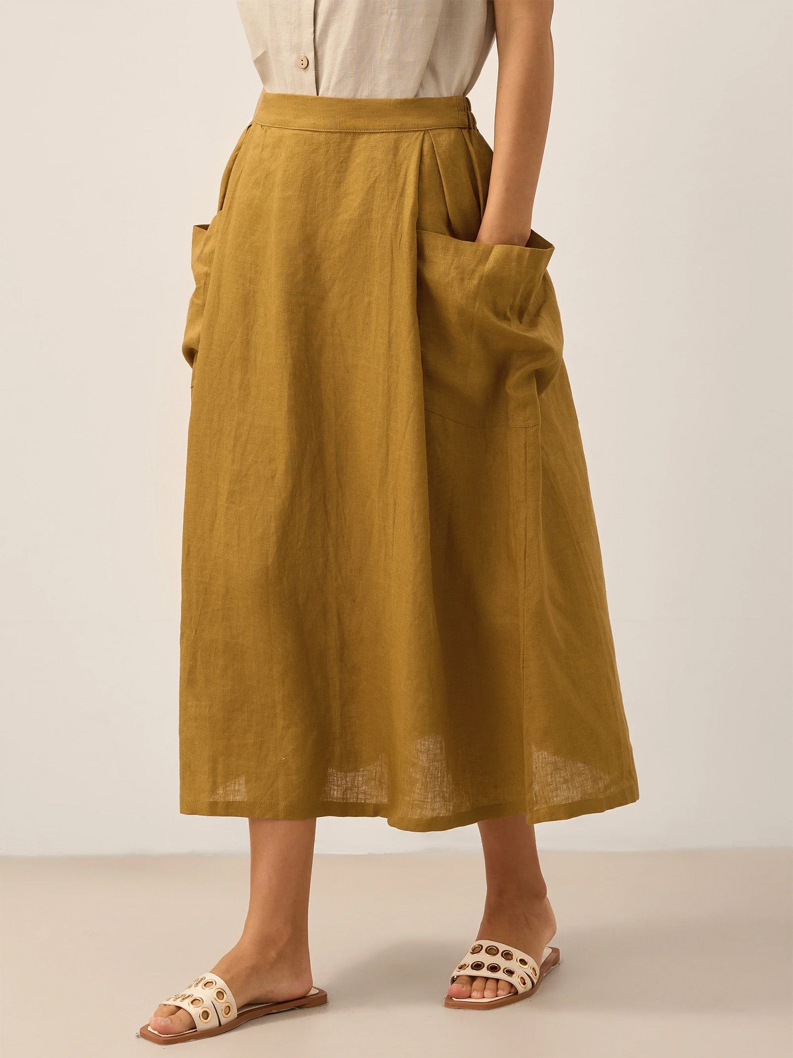 Jupe taille élastique 100 % lin MARINA