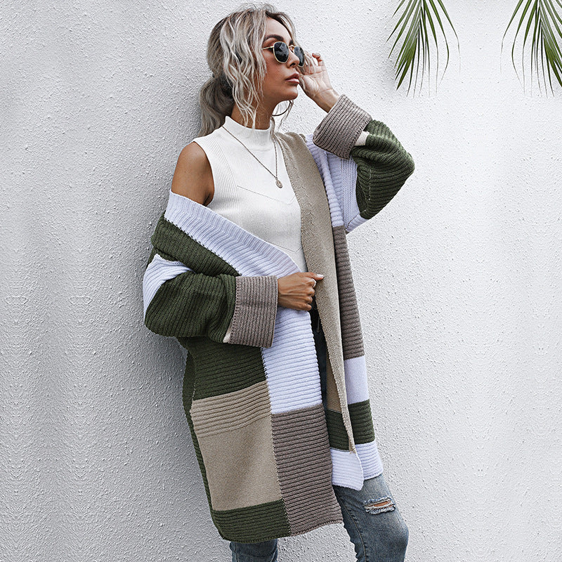 Cardigan en tricot de couleur contrastée pour femme