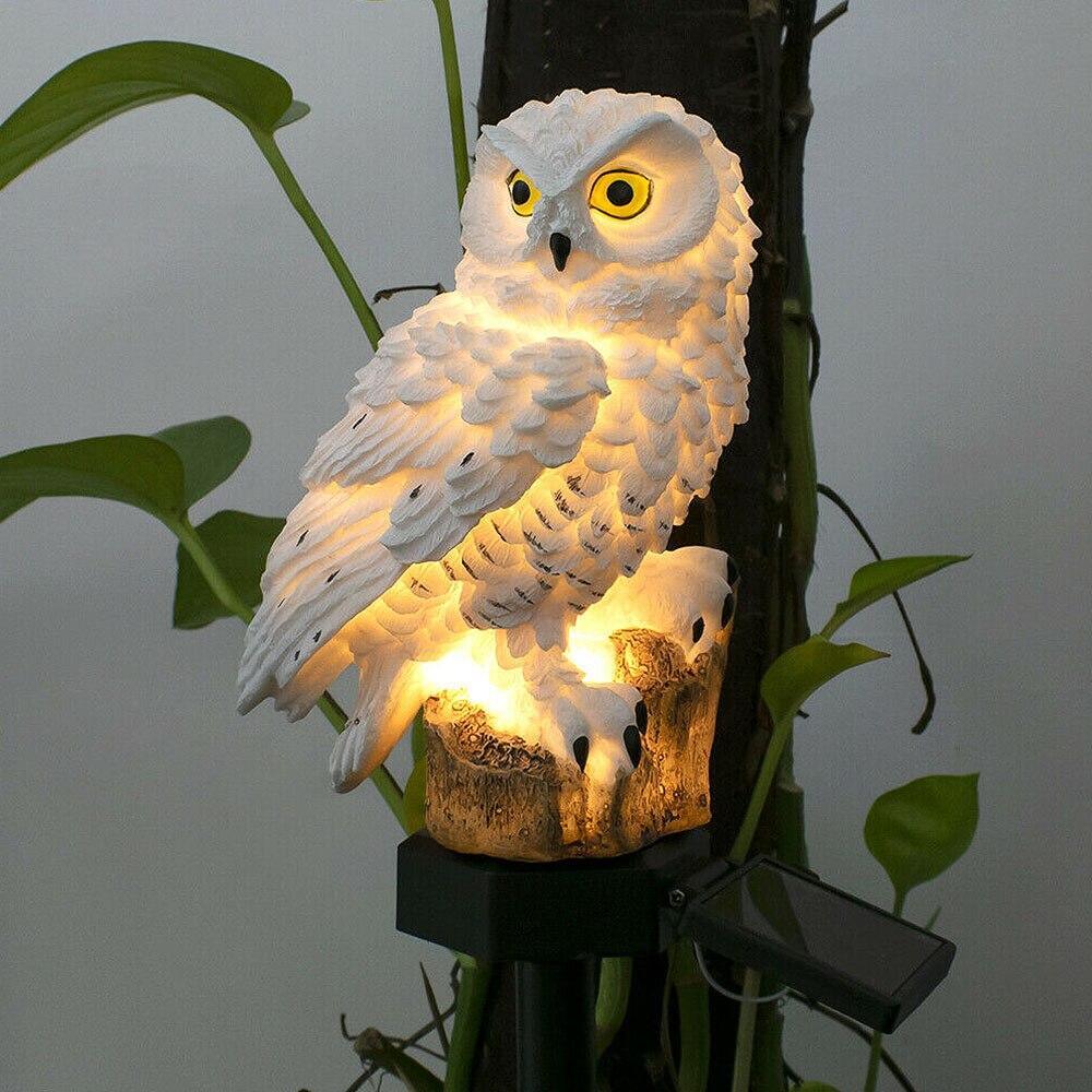 Lampe solaire LED étanche de qualité supérieure pour jardin et cour, en forme de hibou, avec support et base solaire, décoration de luxe pour allée.