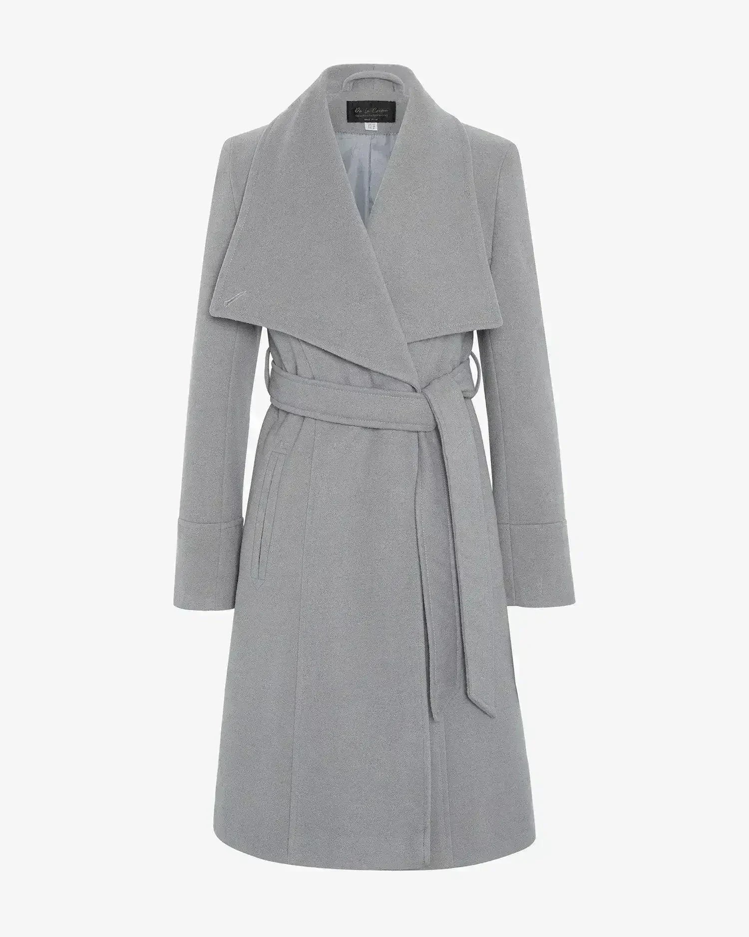 Manteau long à double boutonnage et revers cascade