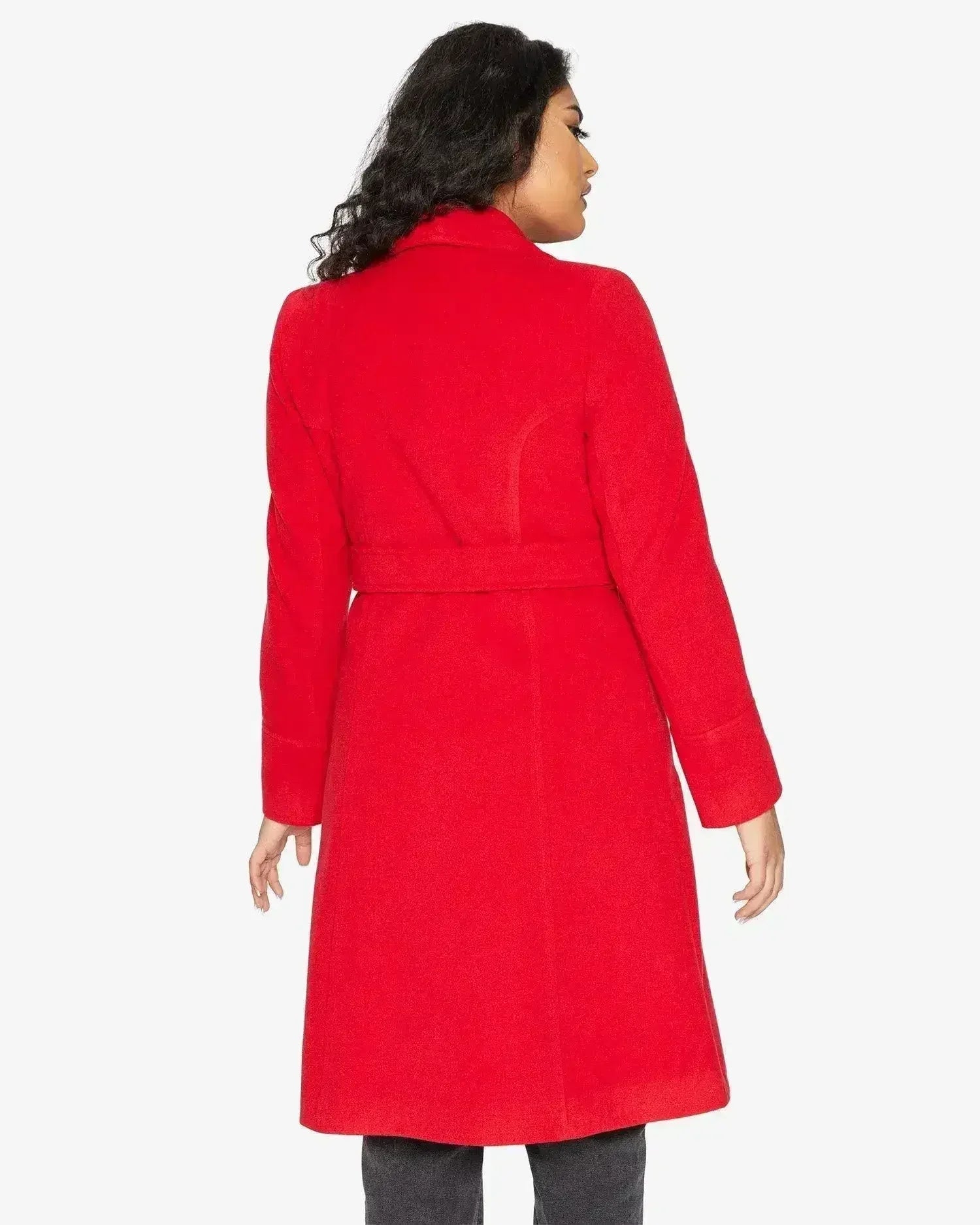 Manteau long à double boutonnage et revers cascade