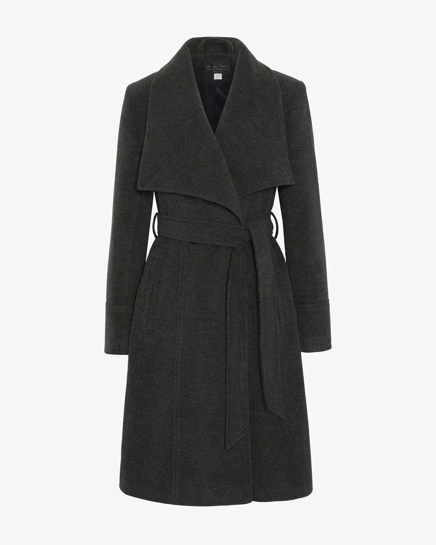 Manteau long à double boutonnage et revers cascade