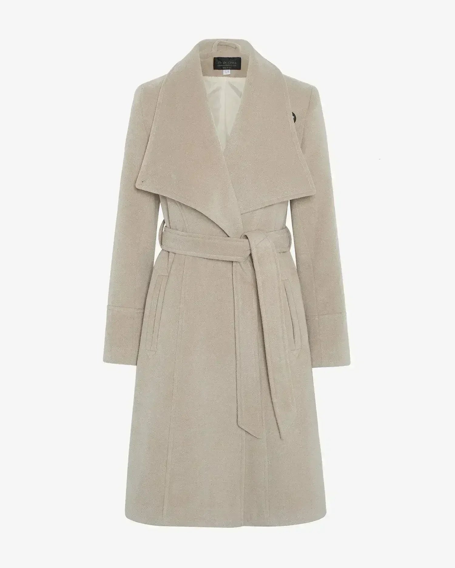 Manteau long à double boutonnage et revers cascade